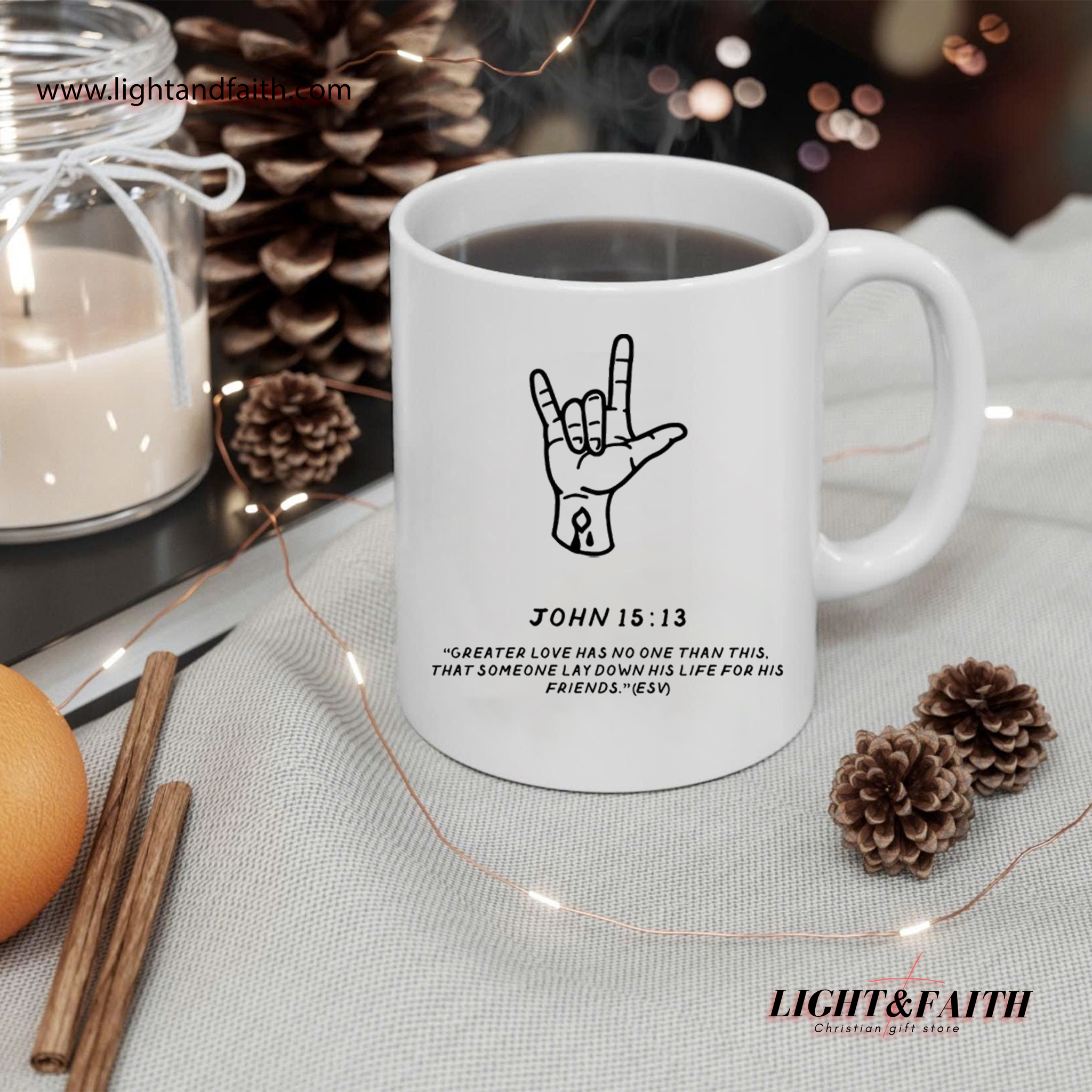 John 15:13 Love Mug, Greater Love Has No One Than This Christian Gift, Bible Verse Coffee Cup, Religious Friendship Gift for Him Her MULAF63